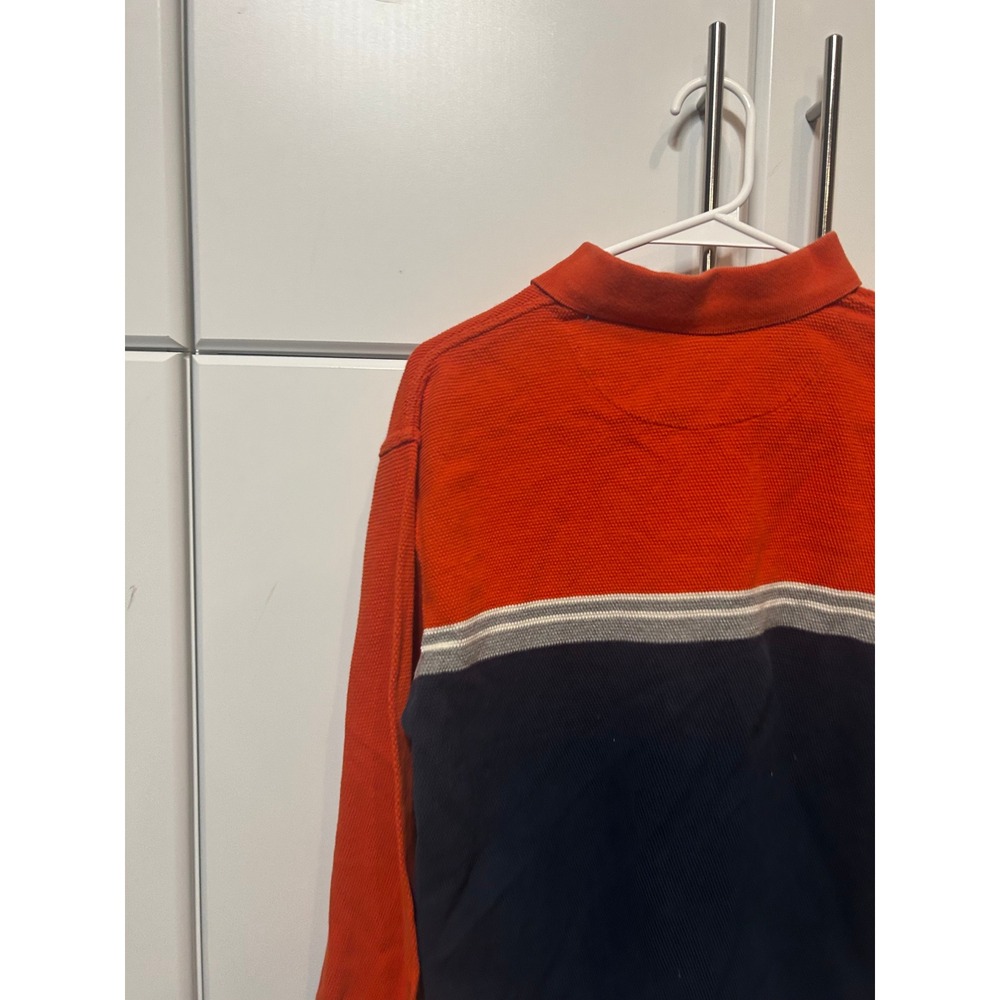 Gap Mens XS Long Sleeve Pique Polo Shirt Orange Navy Blue Colorblock Cotton - Picture 12 of 16